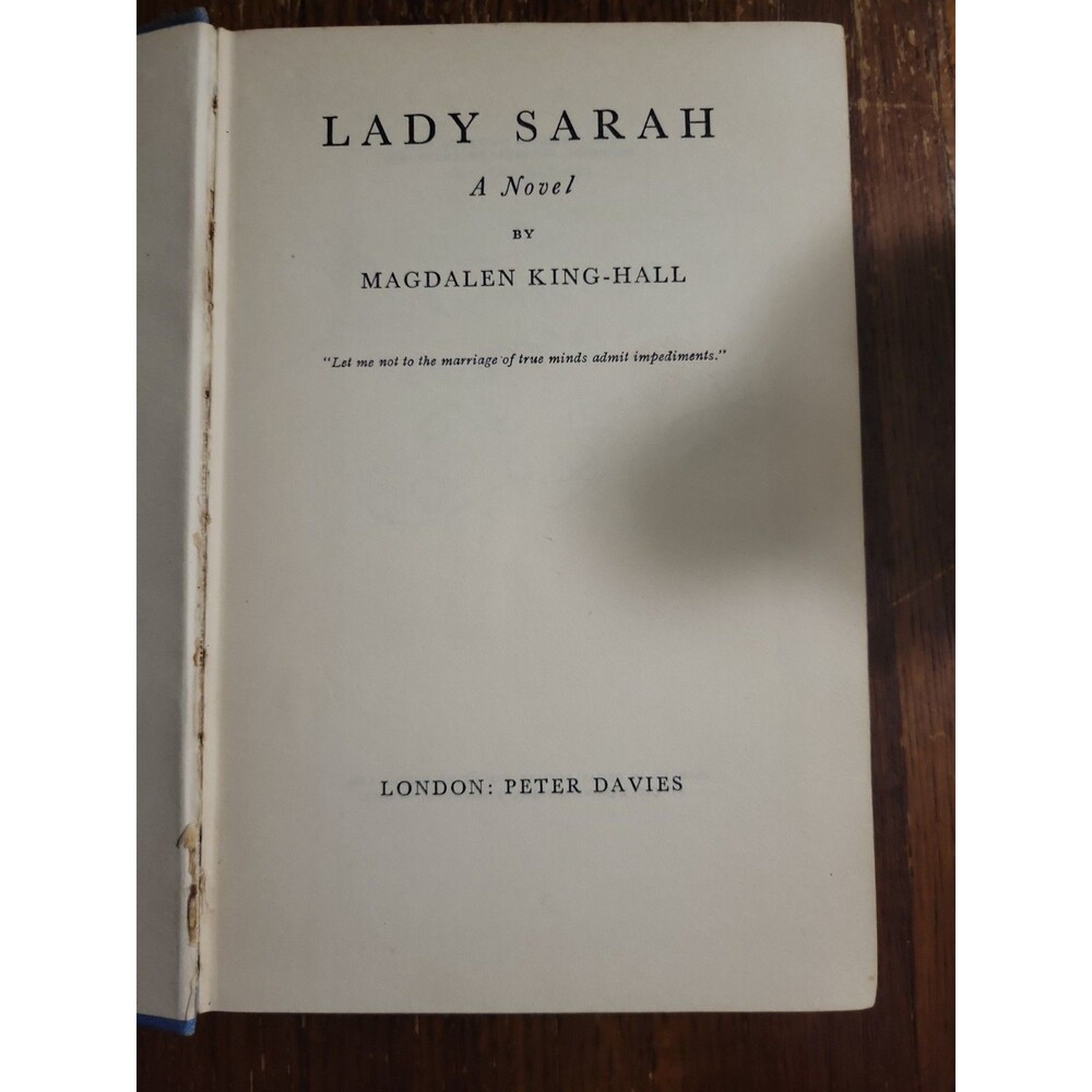 Lady Sarah A Novel by Magdalen King-Hall, 1939 HB Romance Vtg
